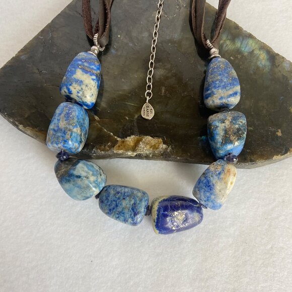 BARSE Sterling Silver 925 Lapis & Sodalite Beaded 4 Strand Leather Necklace 25" - Picture 5 of 16